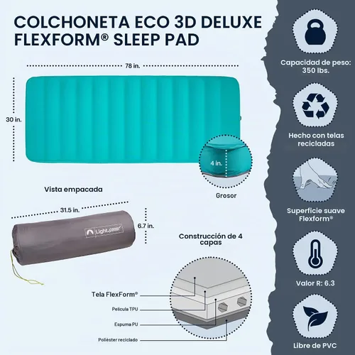 Vista 4 de Lightspeed Outdoors ECO 3D Deluxe Flexform - Colchoneta para dormir, Parasailing