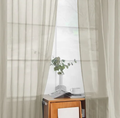 Vista 4 de youleyar Cortina de gasa transparente sólida con bolsillo para barra, 2 paneles de cortinas de gasa blancas, beige, negro, gris, marfil, 52 pulgadas