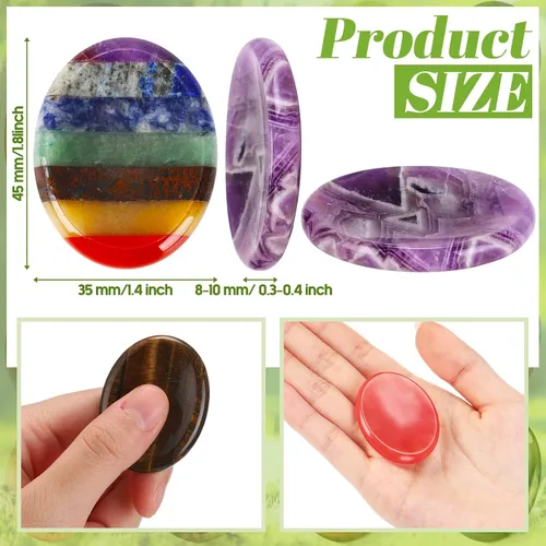 Vista 4 de Fumete 12 piedras de preocupación para el pulgar para la ansiedad, cristales de chakras, ovaladas, piedras de chakra, amatista, cristal de ojo