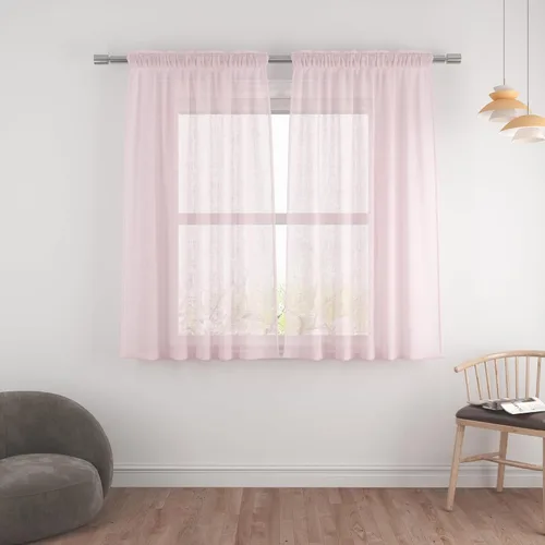 Vista 111 de UPOPO Paneles de Cortina Beige Pequeños Cortinas Transparentes de Gasa de 16 Pulgadas de Largo Cortinas de Cocina de Voile con Textura de Lino