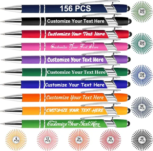 Vista 13 de 6 bolígrafos personalizados con mensaje de nombre, bolígrafos personalizados con punta de lápiz capacitivo, bolígrafos grabados personalizados