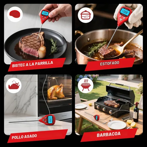 Vista 7 de AWLKIM Termómetro digital recargable para carne con sonda externa de 1m, alerta de advertencia, termómetro de alimentos de lectura instantánea