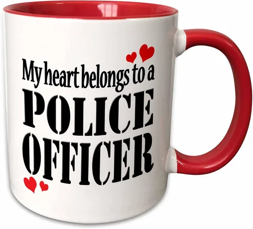 Vista 12 de 3dRose Taza de cerámica My heart belongs to a policer, azul/blanco