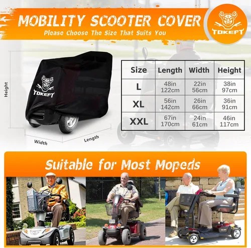 Vista 2 de Funda para scooter de movilidad, tela Oxford 420D resistente, funda protectora impermeable para todo tipo de clima, con hebilla resistente al viento