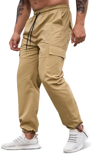 Vista 2 de Lexiart Pantalones cargo de entrenamiento para hombre, cintura elástica, pantalones deportivos para senderismo, pantalones largos casuales