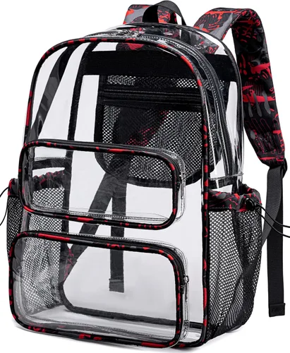 Vista 75 de CAMTOP Mochila transparente resistente y transparente para estudiantes, escuela, trabajo, festival, viajes, deportes, Beige, Mediana, Camtop Mochila