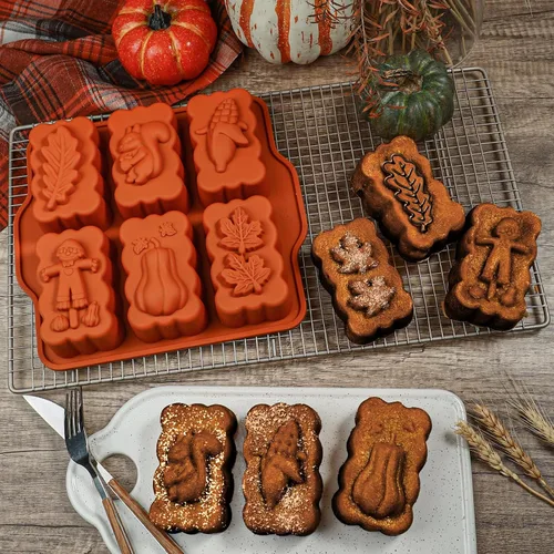 Vista 5 de Molde de silicona mini para pan de cosecha de otoño, molde rectangular de silicona de 6 cavidades de otoño, molde de silicona mini para pan