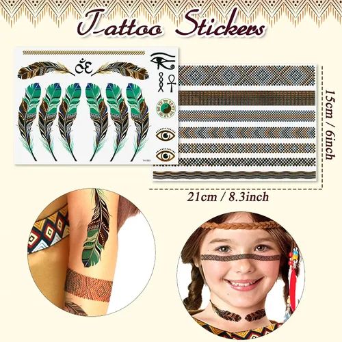 Vista 6 de Latocos 6 Pcs Girls Native American Costume Set Indian Princess Dress Outfit for Kids Cosplay Dress Up Pretend Play