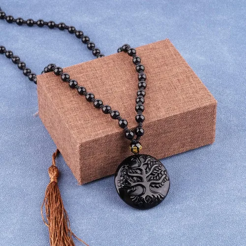 Vista 8 de VIKCAUX Collar de obsidiana negra con dije de protección con cadena de cuentas extendida de cristal curativo para hombres y mujeres, Cristal