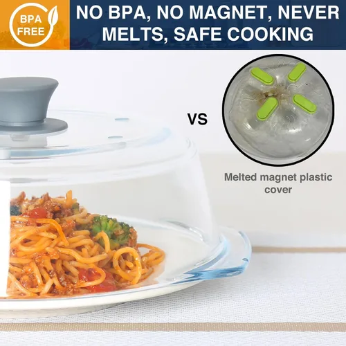 Vista 2 de lopeztek Cubierta de vidrio para salpicaduras de microondas, fundas de horno de microondas de vidrio para alimentos, protector de salpicaduras
