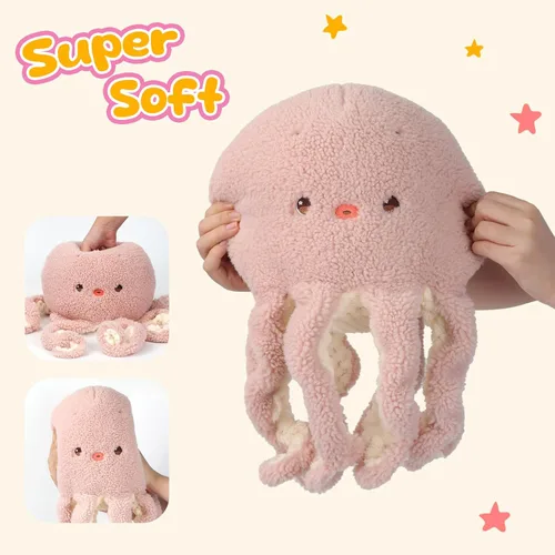Vista 6 de Almohada de peluche de pulpo rosa, juguete de peluche suave, lindo pulpo, juguete de peluche de cumpleaños, Navidad, festival, regalos para niños