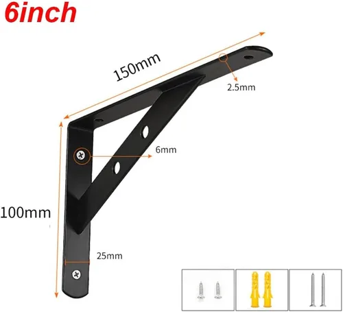 Vista 2 de 2 soportes metálicos para estantes triangulares 150, 200, 250, 300, 400, 500, 500, soporte de pared negro y blanco para estanterias, hierro de 0.098