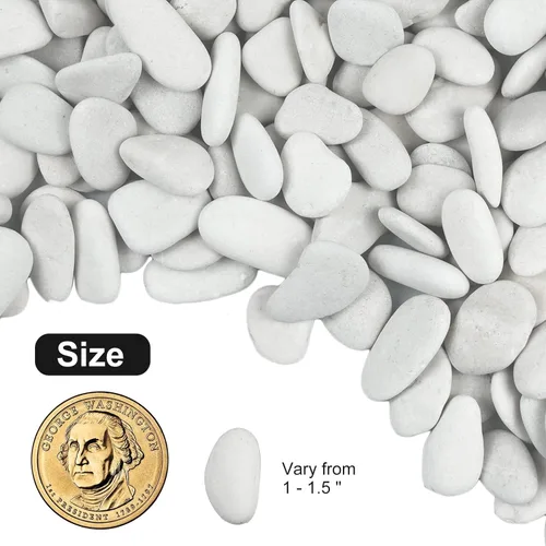 Vista 2 de Rocas de río blanco perla de 10 libras para paisajismo, guijarros pulidos para plantas, piedras decorativas de jardín, rocas de plantas de 1-1.5