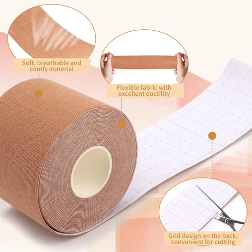 Vista 6 de KSang - Cinta adhesiva para levantamiento de senos, cinta impermeable a prueba de sudor, se adapta a pecho grande A-G con 3 pares de fundas