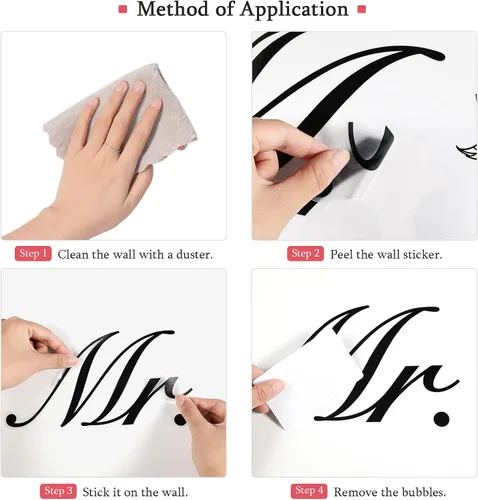 Vista 4 de Calcomanías de pared de Mr. and Mrs. Peel and Stick, refranes de boda, calcomanías de letras artísticas, decoración romántica de aniversario