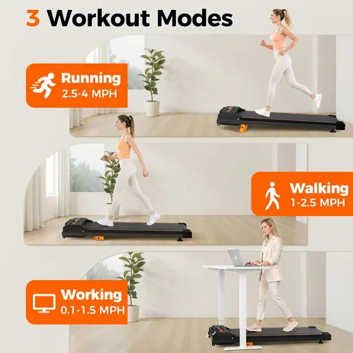 Vista 3 de Caminadora para el hogar y la oficina - Cinta de correr para debajo del escritorio con 6% de inclinación manual, control remoto, pantalla LED, motor