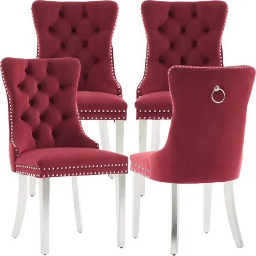Vista 25 de Juego de 2 Sillas de Comedor Modernas de Mediados de Siglo, Tapizadas en Terciopelo Beige con Respaldo Acolchado, Sillas de Cocina y Comedor, Patas