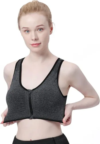 Vista 4 de Brasier deportivo con cierre frontal para mujer, posoperatorio, sin alambres, para yoga