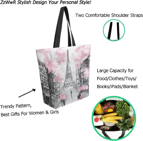 Vista 3 de Bolso de hombro extra grande con patrón impreso a la moda para viajes en la playa, fin de semana, gimnasio, compras de comestibles