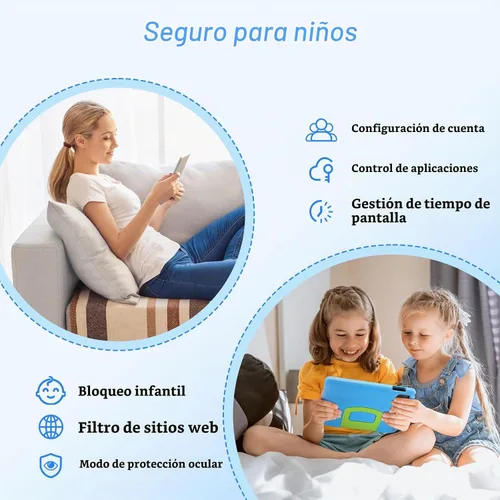 Vista 4 de Tablet Android 14 para niños – Tableta para niños de 10.1 pulgadas con funda EVA azul, Android 14, CPU A523 Octa-Core, 8GB+64GB, Wi-Fi 6