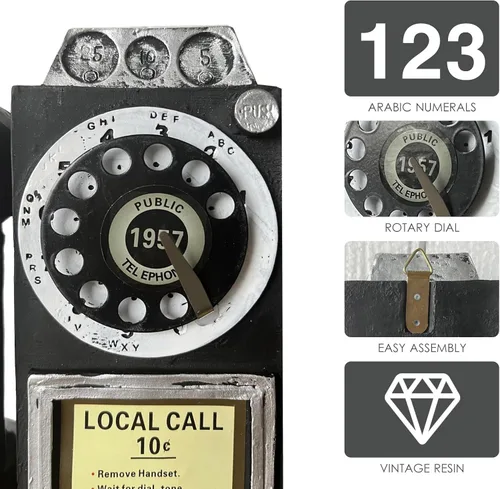 Vista 3 de Modelo de teléfono vintage – 3.74 pulgadas de largo x 2.95 pulgadas de ancho x 11.4 pulgadas de alto, accesorios de teléfono fijo antiguo negro