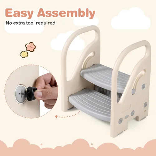 Vista 6 de Costzon Taburete auxiliar ajustable de 2 pasos para niños pequeños con asas de seguridad y almohadillas antideslizantes, escalera de plástico
