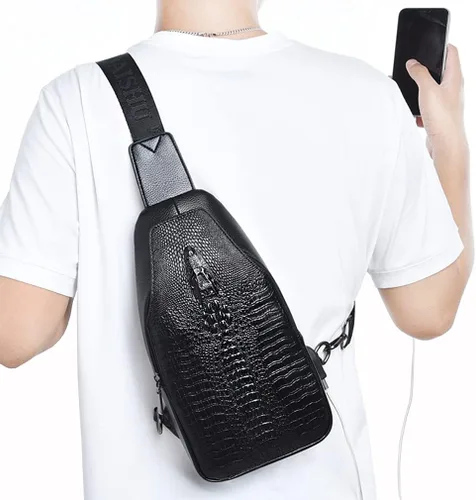 Vista 8 de Mochila de cuero Hebetag estilo bandolera para hombres y mujeres, mochila cruzada para viajes al aire libre y campamento