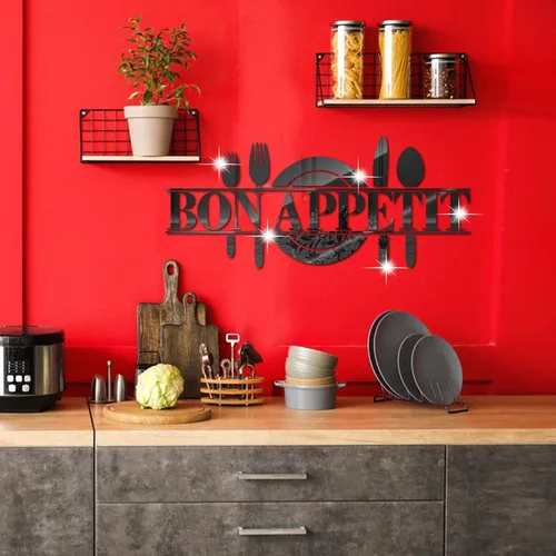 Vista 4 de Incauca Bon Appetit - Calcomanías de pared de espejo acrílico 3D para cocina, cuchara, tenedor, cuchillo, espejo, calcomanías de pared, decoración