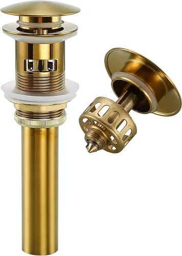 Vista 13 de Desagüe desplegable para lavabo de baño con desbordamiento, tapón de tocador de lavabo dorado oscuro cepillado, tapón de estilo rebote de latón