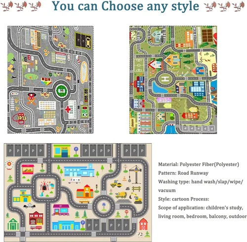 Vista 7 de Alfombra de juego para niños para autos de juguete, alfombra educativa de tráfico por carretera, alfombra de diviértete , alfombra antideslizante
