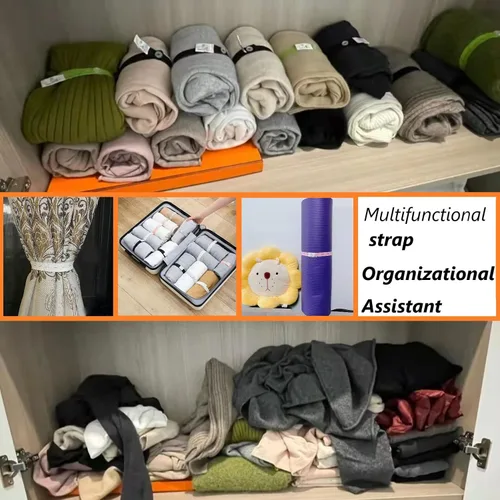Vista 6 de 20 bandas elásticas con ojales, elástica conectable, banda de almacenamiento de ropa enrollable, correa ajustable de almacenamiento de ropa