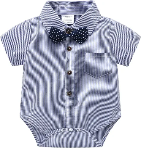 Vista 3 de Conjunto de pantalones cortos azules para bebé, trajes formales para bebés