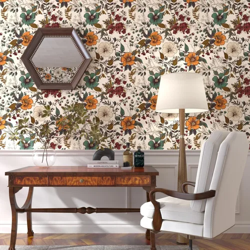 Vista 3 de Danodoi Papel tapiz floral amarillo para despegar y pegar, papel tapiz de vinilo para pegar y despegar, papel adhesivo colorido para armarios, papel