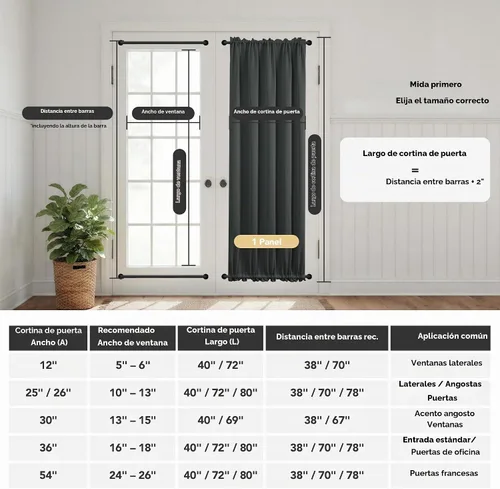 Vista 3 de Deconovo - Cortinas opacas para puerta francesa para ventana de puerta Gris oscuro