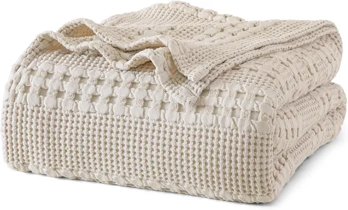 Vista 42 de PHF Manta ligera de punto gofre 100% algodón para cama, King, color blanco 02 Blanco