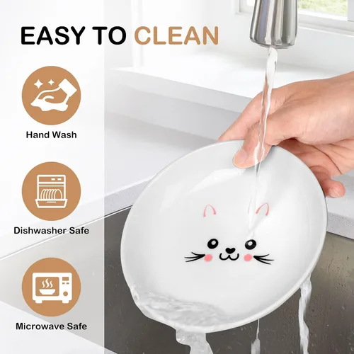 Vista 6 de TRUVIC Paquete de 4 cuencos de cerámica para gatos, platos de cerámica de 5.9 pulgadas para gatos de interior y perros pequeños, cuencos antifatiga