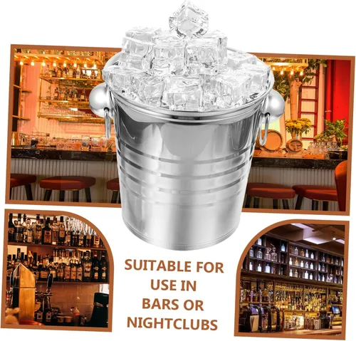 Vista 7 de Cubo de almacenamiento de hielo grueso de acero inoxidable con doble asa enfriador de cerveza para Ktv bares fiestas para botellas y bebidas