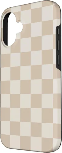 Vista 2 de iPhone 16 Vanilla Blanco café crema a cuadros ajedrez patrón clásico caso