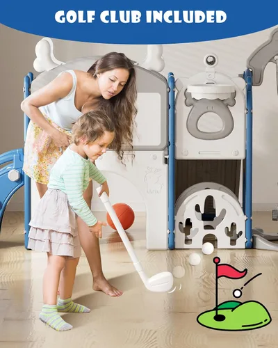 Vista 5 de YUFU - Juego de tobogán y columpio 13 en 1 para niños pequeños, juego de tobogán para niños de 1 a 3 años, juego de juego para niños pequeños