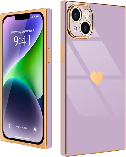 Vista 73 de Compatible con iPhone 12 Funda Rectangular Bonita Chapado Dorado Lujo Corazón de Amor Funda de Teléfono para Mujeres Niñas A Prueba de Golpes