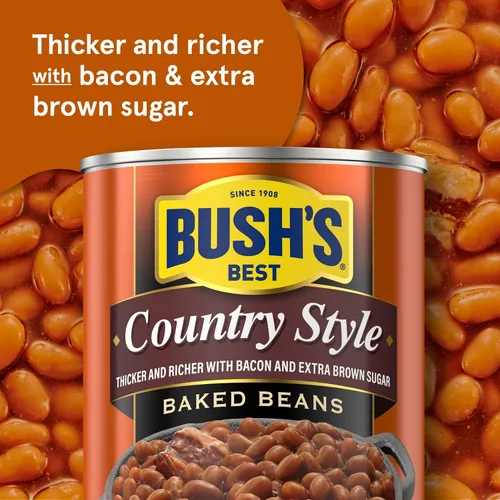 Vista 4 de Bush's Best Frijoles horneados estilo campestre, frijoles enlatados, frijoles horneados enlatados, fuente de proteína y fibra a base de plantas