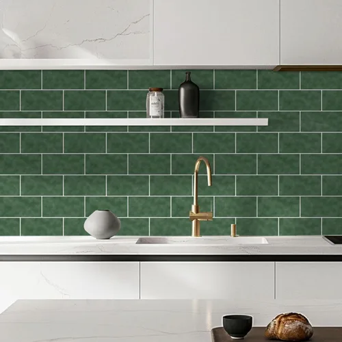 Vista 2 de Alwayspon 10 calcomanías de vinilo verde oscuro para azulejos de pared de 11.8 in x 5.9 in, impermeables, para cocina, baño, autoadhesivas