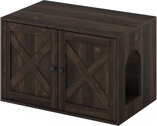 Vista 22 de Caja de arena Furinno Peli, Pequeña, Americano Entrada lateral, muebles ocultos, casa de madera para mascotas con puertas, fácil montaje