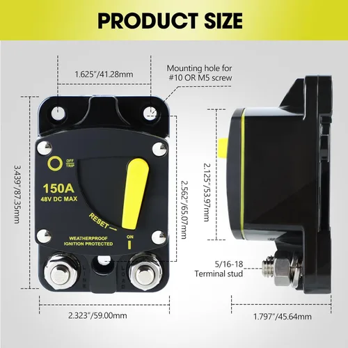 Vista 5 de Erayco Disyuntor de 50 amperios de 12 V a 48 V CC para motor de arrastre de barcos, vehículos de remolque de ATV marinos, audio estéreo, batería