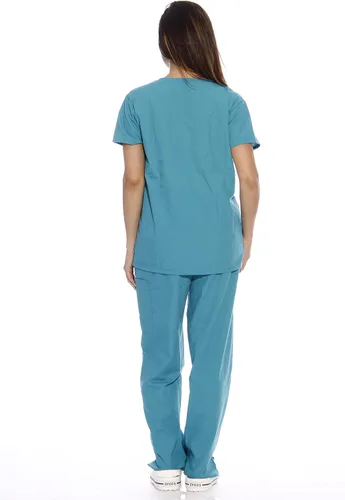 Vista 3 de Just Love - Conjunto de ropa quirúrgica de seis bolsillos, para mujer (cuello de pico y pantalón cargo)