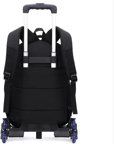 Vista 2 de CUSALBOY Bolsas escolares de tela Oxford para niños, mochila de viaje con seis ruedas y patrón de dinosaurio, Azul 1, Mochila con ruedas