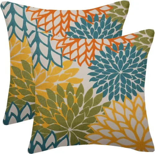 Vista 14 de Fundas de almohada azul marino verde 16x16 pulgadas, juego de 2 fundas de almohada rústicas, almohadas decorativas de aguamarina naranja floral