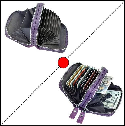 Vista 39 de Cartera de cuero para mujer, con doble tarjeta, tarjetero con cremallera, múltiples compartimentos, bloqueo RFID C-W-1, Rosado, Talla única