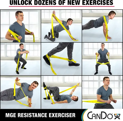 Vista 5 de CanDo Banda de resistencia de ejercicio de 6 pies con bucles de mano/pie para entrenamientos totales del cuerpo, entrenamiento, rehabilitación