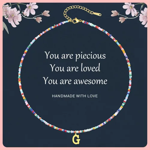 Vista 7 de JIGIGIJ Collares con iniciales de cuentas coloridas para niñas, adolescentes, regalos hechos a mano, personalizados, de acero inoxidable chapado